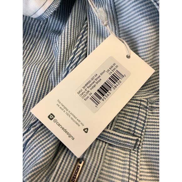 Carve Designs Women's 4 Blue White Oahu 6" Railroad Stripe Shorts Raw Hem G26-13 - Picture 8 of 9